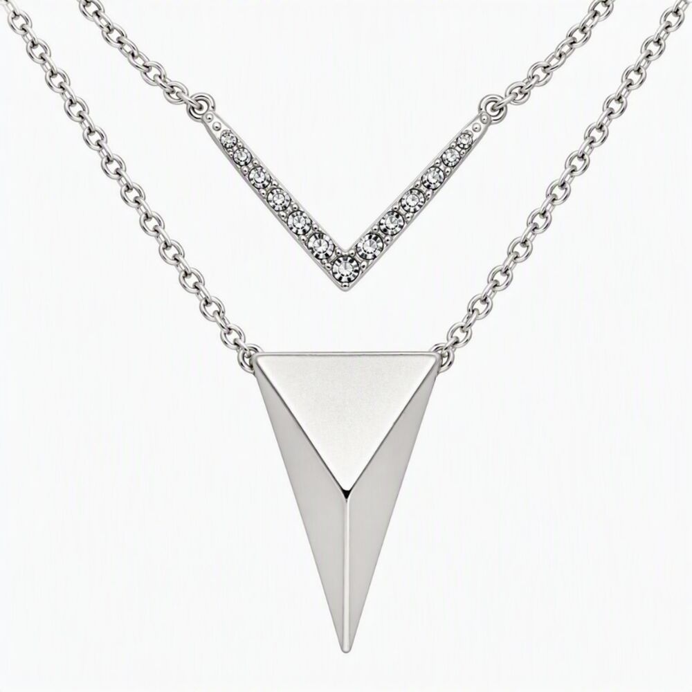 Darice Delicately Yours Silver Tone 16" & 19" Triangular Pendant Necklace Set